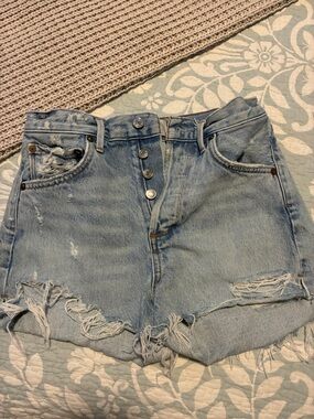 Agolde Light Blue Distressed Cutoff Denim Shorts